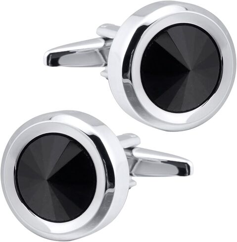 ZEEY Round Black Crystal Gemstone Cufflinks for Men Women Classic Silver Men's Cufflink Jewelry Set for Business Wedding Party Formal Events Daily Tuxedo Dress Shirt Accessories in Saudi Arabia