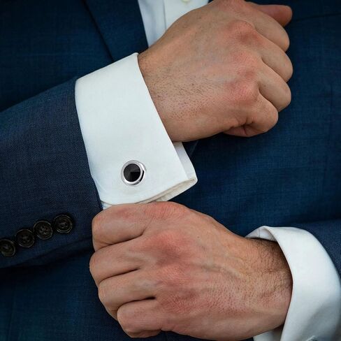 ZEEY Round Black Crystal Gemstone Cufflinks for Men Women Classic Silver Men's Cufflink Jewelry Set for Business Wedding Party Formal Events Daily Tuxedo Dress Shirt Accessories in Saudi Arabia
