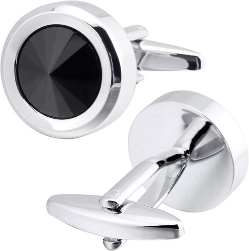 ZEEY Round Black Crystal Gemstone Cufflinks for Men Women Classic Silver Men's Cufflink Jewelry Set for Business Wedding Party Formal Events Daily Tuxedo Dress Shirt Accessories in Saudi Arabia