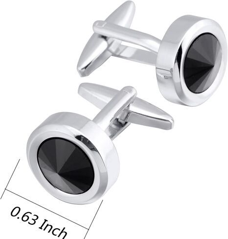 ZEEY Round Black Crystal Gemstone Cufflinks for Men Women Classic Silver Men's Cufflink Jewelry Set for Business Wedding Party Formal Events Daily Tuxedo Dress Shirt Accessories in Saudi Arabia