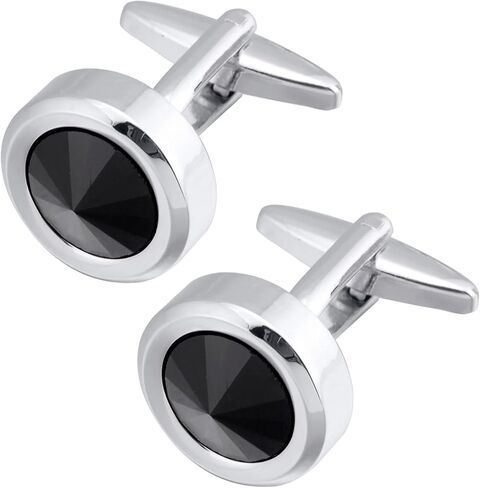 ZEEY Round Black Crystal Gemstone Cufflinks for Men Women Classic Silver Men's Cufflink Jewelry Set for Business Wedding Party Formal Events Daily Tuxedo Dress Shirt Accessories in Saudi Arabia
