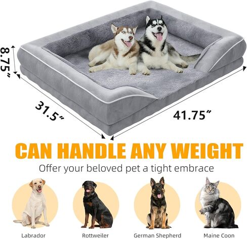 سرير الكلب العظمي البسيط لتجارة العظام للكلاب الكبيرة الإضافية ، سرير سرير XL الكلب مع تعزيز ، سرير سرير مقاوم للماء أريكة أريكة مع غطاء قابل للغسل قابل للإزالة ، رمادي in Kuwait