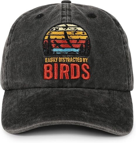 InnoBeta Bird Watching Gifts, Bird Watcher Gifts, Birds Watchers Hat, Vintage Adjustable Embroidered Washed Cotton Hat, Easily Distracted by Birds in Saudi Arabia