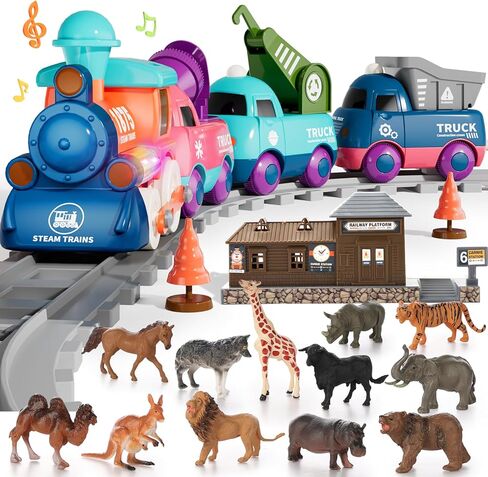 Electric Train Set for Toddlers, Magnetic Train Toys with Light and Music, Toddler Train Track Playset 3-5, Birthday Gifts for 3 4 5 Years Old Boys Girls in Kuwait