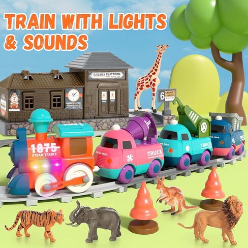 Electric Train Set for Toddlers, Magnetic Train Toys with Light and Music, Toddler Train Track Playset 3-5, Birthday Gifts for 3 4 5 Years Old Boys Girls in Kuwait