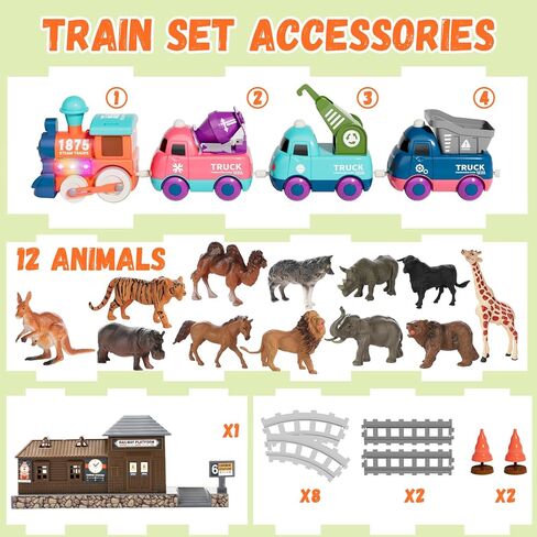 Electric Train Set for Toddlers, Magnetic Train Toys with Light and Music, Toddler Train Track Playset 3-5, Birthday Gifts for 3 4 5 Years Old Boys Girls in Kuwait
