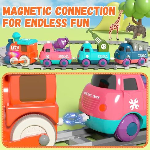 Electric Train Set for Toddlers, Magnetic Train Toys with Light and Music, Toddler Train Track Playset 3-5, Birthday Gifts for 3 4 5 Years Old Boys Girls in Kuwait
