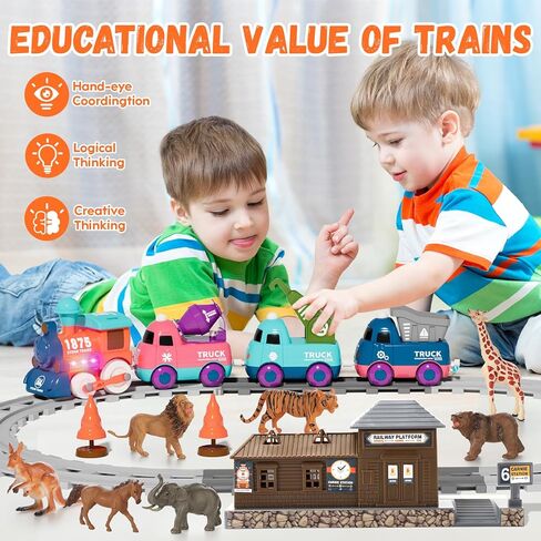 Electric Train Set for Toddlers, Magnetic Train Toys with Light and Music, Toddler Train Track Playset 3-5, Birthday Gifts for 3 4 5 Years Old Boys Girls in Kuwait