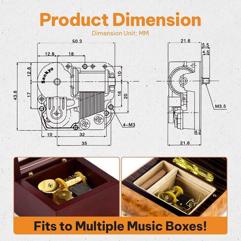 18-Note Mechanical Movement Music Box Gift Music Box Mechanism Musicbox Machine for Collectors and Keepsake Gifts - 2" L x 1.75" W x .75" H (Too Ra Loo Ra (Irish Lullaby)) in Saudi Arabia