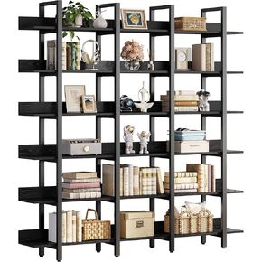 IRONCK Bookcase and Bookshelves Triple Wide 6 Tiers Large Open Shelves, Etagere Bookcases with Back Fence for Home Office Decor, Easy Assembly, Vintage Brown in Kuwait