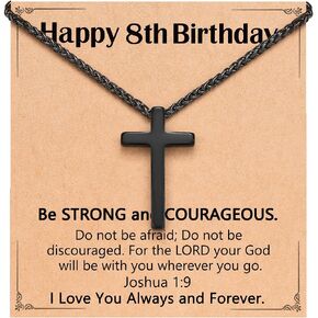 Happy Birthday Gifts for Boys 8-16 Years Old, Black Cross Necklace with Bible Verse Joshua 1:9 for Son, Grandson, Nephew in Saudi Arabia