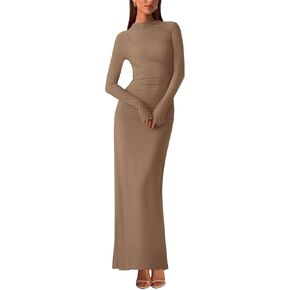 BTFBM Women Bodycon Maxi Dress Fall 2025 Long Sleeve Ruched Elegant Party Cocktail Formal Wedding Guest Dresses in Kuwait