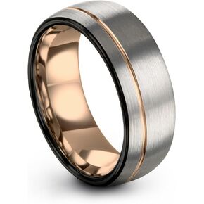 Tungsten Wedding Band Ring 8mm 6mm 4mm for Men Women 18k Rose Gold Plated Dome Black Grey Brushed Polished in Kuwait