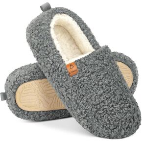 ATHMILE Fuzzy Slippers for Women House Slippers Memory Foam Curly Loafer with Polar Fleece Lining Indoor Outdoor Grey in Saudi Arabia