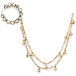 Traditional Indian Kundan Nath with Hair Chain Jewelry for Women |Nose to Ear Chain Bridal Wedding Nath Jewelry with White Pearls in Saudi Arabia