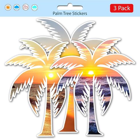 Palm Tree Stickers (3 Pack) - Waterproof, UV Resistant, Strong Adhesive Beach Stickers - Both Indoor Outdoor Use for Car, Truck, Laptop, Water Bottle, Tumbler, Notebook in Saudi Arabia