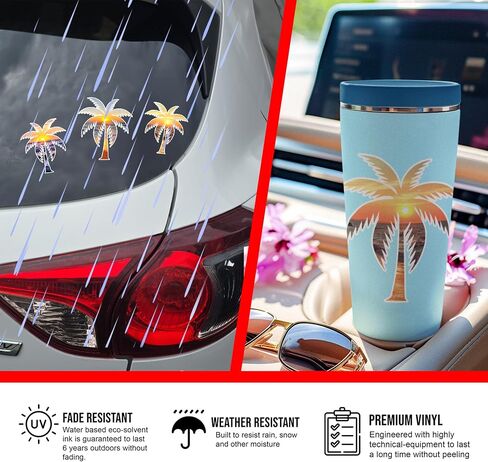 Palm Tree Stickers (3 Pack) - Waterproof, UV Resistant, Strong Adhesive Beach Stickers - Both Indoor Outdoor Use for Car, Truck, Laptop, Water Bottle, Tumbler, Notebook in Saudi Arabia