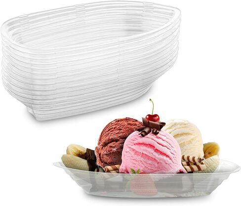 MT Products Clear Plastic Disposable Banana Split Boats - 12 oz. Great for Party Dish (Pack of 30) Ice Cream Sundae Bowls Perfect Size - Made in the USA in Kuwait