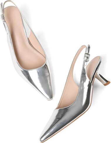 VIMISAOI Women's Slingback Kitten Heels Closed Pointed Toe Low Kitten Heel for Women Pumps with Buckle Wedding Party Dress Pumps Shoes in Kuwait