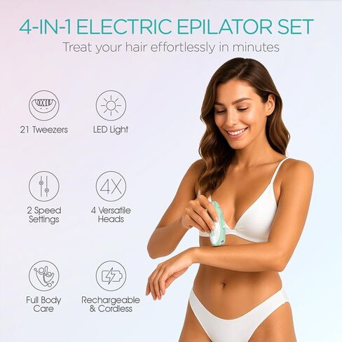 Epilator for Women-Cordless Epilators Hair Removal for Women, 4-in-1 Electric Razor Hair Remover, 2 Speeds & 21 Tweezers for Face Legs Arms Armpit Bikini, Pink HR310 in Kuwait