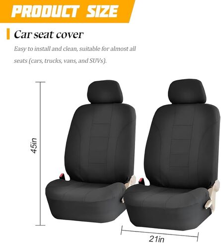 Car Seat Covers for Front Seat, Polyester Breathable Washable Elastic, Vehicle Seats Protector with Removable Headrest, Universal for Most Vans, Trucks, SUVs (Black) in Saudi Arabia