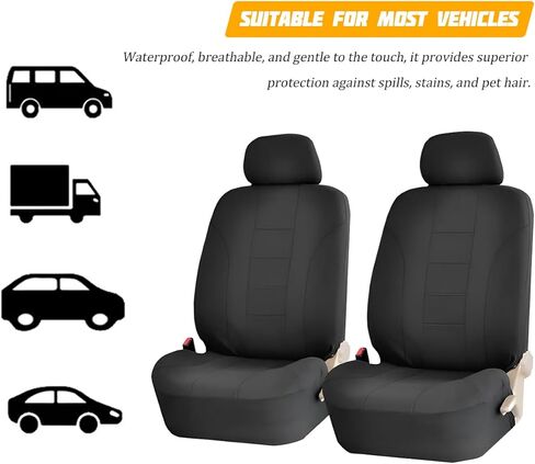 Car Seat Covers for Front Seat, Polyester Breathable Washable Elastic, Vehicle Seats Protector with Removable Headrest, Universal for Most Vans, Trucks, SUVs (Black) in Saudi Arabia