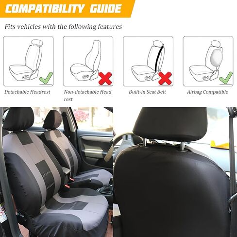 Car Seat Covers for Front Seat, Polyester Breathable Washable Elastic, Vehicle Seats Protector with Removable Headrest, Universal for Most Vans, Trucks, SUVs (Black) in Saudi Arabia