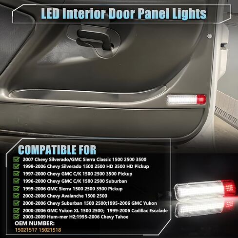 LED Interior Door Light Door Panel Courtesy Light for Chevy GMC Silverado/Sierra C/K 1500 2500 3500 Yukon Tahoe Cadi-llac Escalade Avalanche Hum-mer H2 Suburban Red White Warning Light, 2 PCS in Saudi Arabia