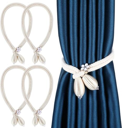 4 Pieces Hand-Woven Rope Curtain Tiebacks, Cotton Curtain Cord Buckles Handmade Ties Buckle Curtains Decorative Ties in Saudi Arabia
