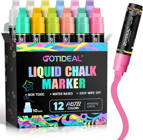 GOTIDEAL Window Markers, Jumbo Chalk Markers for Blackboard, Washable Car Markers for Chalkboard Glass Mirrow,10mm Thick Tip12 Colors With Metallic Colors in Saudi Arabia