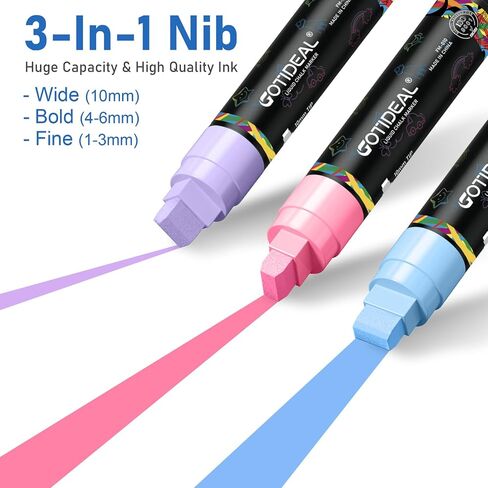 GOTIDEAL Window Markers, Jumbo Chalk Markers for Blackboard, Washable Car Markers for Chalkboard Glass Mirrow,10mm Thick Tip12 Colors With Metallic Colors in Saudi Arabia