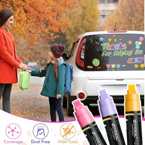 GOTIDEAL Window Markers, Jumbo Chalk Markers for Blackboard, Washable Car Markers for Chalkboard Glass Mirrow,10mm Thick Tip12 Colors With Metallic Colors in Saudi Arabia