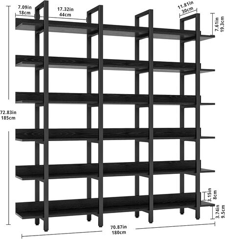 IRONCK Bookcase and Bookshelves Triple Wide 6 Tiers Large Open Shelves, Etagere Bookcases with Back Fence for Home Office Decor, Easy Assembly, Vintage Brown in Kuwait