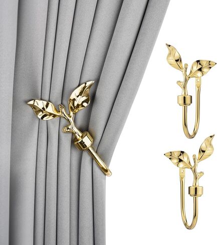 SUQ I OME 1 Pair of Leaf Shaped Curtain Holdbacks Metal Curtain Side Holders for Wall, Antique Brass Curtain Tieback Hook Pull Backs for Drapes Window Home Decoration,Bronze in Saudi Arabia