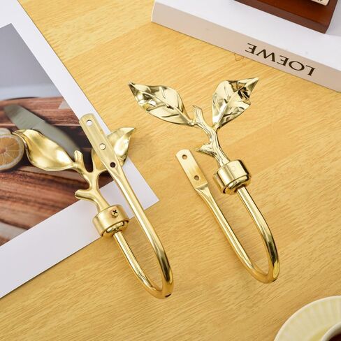 SUQ I OME 1 Pair of Leaf Shaped Curtain Holdbacks Metal Curtain Side Holders for Wall, Antique Brass Curtain Tieback Hook Pull Backs for Drapes Window Home Decoration,Bronze in Saudi Arabia