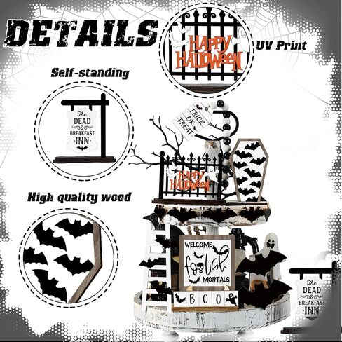Umigy 15 Pcs Halloween Tiered Tray Decor Set Cute Halloween Wooden Signs Farmhouse Rustic Tiered Tray Decoration Items for Home Table House Room Kitchen Party (Black Cat) in Saudi Arabia
