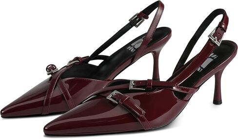 كعب قطة للنساء بكعب مدبب وكعب خلفي مغلق عند الأصابع وكعب منخفض فستان الزفاف مع إبزيم in Kuwait