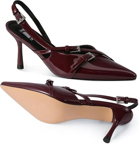 كعب قطة للنساء بكعب مدبب وكعب خلفي مغلق عند الأصابع وكعب منخفض فستان الزفاف مع إبزيم in Kuwait