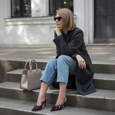 كعب قطة للنساء بكعب مدبب وكعب خلفي مغلق عند الأصابع وكعب منخفض فستان الزفاف مع إبزيم in Kuwait