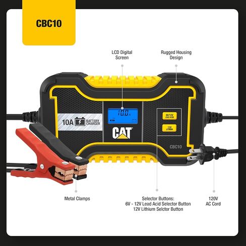 Caterpillar CBC10 Professional 10 Amp Battery Charger/Battery Maintainer for 6V/12V Lead Acid Batteries and 12V Lithium Batteries in Saudi Arabia