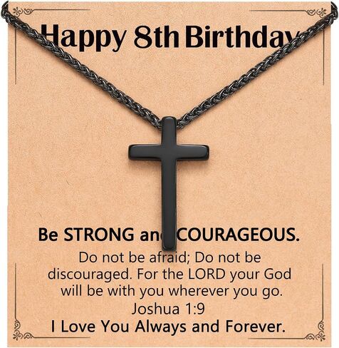 Happy Birthday Gifts for Boys 8-16 Years Old, Black Cross Necklace with Bible Verse Joshua 1:9 for Son, Grandson, Nephew in Saudi Arabia