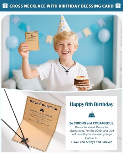 Happy Birthday Gifts for Boys 8-16 Years Old, Black Cross Necklace with Bible Verse Joshua 1:9 for Son, Grandson, Nephew in Saudi Arabia