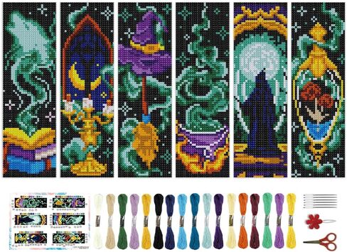 BEUNITONE 6 Pcs Landscape Bookmark Cross Stitch Kits for Adults Beginner Scenery Cross Stitch Bookmark Kit Aurora Needlepoint Bookmark Kit Stamped DIY Embroidery Kit with Instructions 2.4x8 in in Saudi Arabia