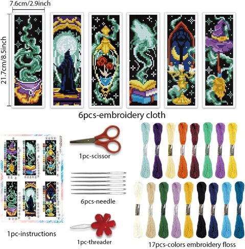 BEUNITONE 6 Pcs Landscape Bookmark Cross Stitch Kits for Adults Beginner Scenery Cross Stitch Bookmark Kit Aurora Needlepoint Bookmark Kit Stamped DIY Embroidery Kit with Instructions 2.4x8 in in Saudi Arabia