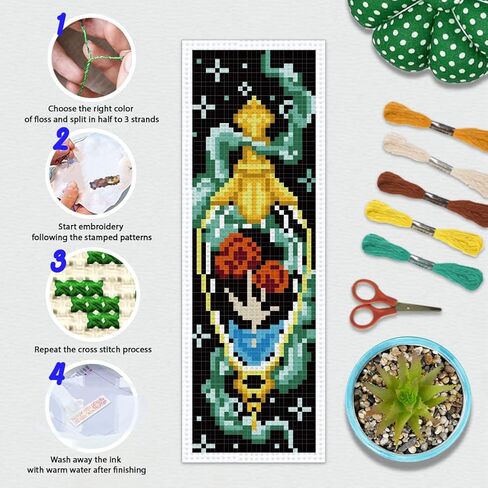 BEUNITONE 6 Pcs Landscape Bookmark Cross Stitch Kits for Adults Beginner Scenery Cross Stitch Bookmark Kit Aurora Needlepoint Bookmark Kit Stamped DIY Embroidery Kit with Instructions 2.4x8 in in Saudi Arabia