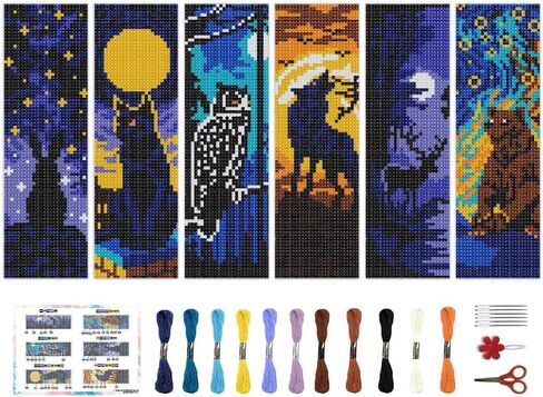 BEUNITONE 6 Pcs Landscape Bookmark Cross Stitch Kits for Adults Beginner Scenery Cross Stitch Bookmark Kit Aurora Needlepoint Bookmark Kit Stamped DIY Embroidery Kit with Instructions 2.4x8 in in Saudi Arabia
