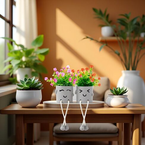 Artificial Succulents Plants, Small Fake Plants in Pots Funny Desk Faux Succulents Plant with Cute Hanging Leg Artificial Plants for Home Decor Indoor for Office Decor for Women in Saudi Arabia
