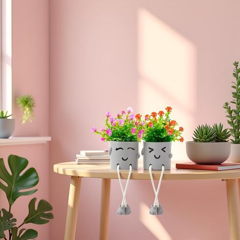 Artificial Succulents Plants, Small Fake Plants in Pots Funny Desk Faux Succulents Plant with Cute Hanging Leg Artificial Plants for Home Decor Indoor for Office Decor for Women in Saudi Arabia