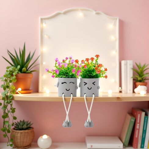 Artificial Succulents Plants, Small Fake Plants in Pots Funny Desk Faux Succulents Plant with Cute Hanging Leg Artificial Plants for Home Decor Indoor for Office Decor for Women in Saudi Arabia