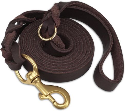 Joytale Leather Dog Leash, Genuine Cowhide with Brass Hook, Heavy Duty Leather Leashes for Large Medium Dogs（Brown, 6ft×3/4''） in Kuwait